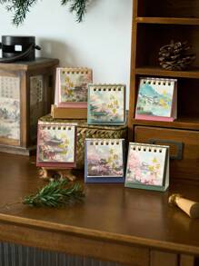 1 件随机简约复古风格 2025 年迷你台历 - 彩色 - 查看 2