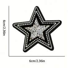 5 pezzi di stemmi ricamati con stelle glitterate bianche e nere, da applicare con ferro da stiro o cucire, decorativi per giacche, jeans, zaini, cappelli, progetti fai-da-te