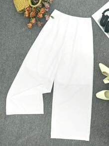 Damskie, swobodne i modne, jednokolorowe, plisowane, kontrastowe, sznurowane, eleganckie, uniwersalne i eleganckie spodnie z szerokimi nogawkami