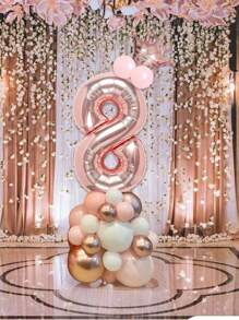 27pcs/Set 32-Inch Rose Gold Number 0-9 Balloons, Mini Rose Gold Crown, For Birthday Party Decorations, Babyshower Balloon Set - Rose Gold - View 18