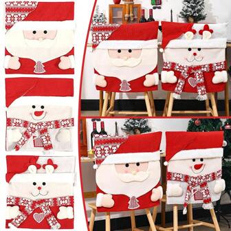 Funda para respaldo de silla con diseños de Papá Noel, muñeco de nieve y reno en 3 estilos diferentes - Funda navideña de silla de comedor o cocina para decoración del hogar en Navidad y Año Nuevo