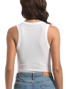 OUTBALL Womens Summer Tank Tops Crewneck Sleeveless Shirts Tanks Slim Fitted Casual Basic Tee Shirt - 白色 - 查看 6