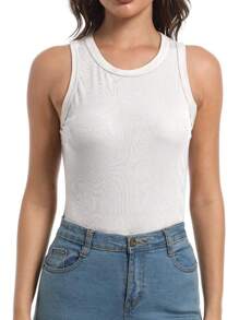 OUTBALL Womens Summer Tank Tops Crewneck Sleeveless Shirts Tanks Slim Fitted Casual Basic Tee Shirt - 白色 - 查看 2