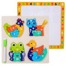 二合一木制 3D 拼图和绘图板、大型积木建筑玩具、早期教育和智力开发玩具、生日和 - 彩色 - 查看 12