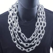 1pc Single-Layer Cross-Border Hip-Hop CCB Plastic Necklace, Exaggerated European And American Football Fan Necklace, Lock Chain Rave Performance Props - Necklace - View 2