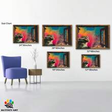 GUTTATY Farmhouse Animals Wall Art, Fake Window Scene Paintings Wall Decor, Cartoon Monkey Pictures, Animals Large Canvas Wall Art, Cartoon Animals Posters Framed For Living Room ,1.5 Inch Thickness Pine Frame