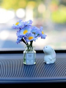 Cute Mini Daisy Design Vase And Bunny Car Interior Decoration Ornaments For Woman's Gifts