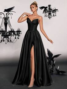 VIPGIRL Elegant Dignified Herringbone Strapless High Stylistic Evening Dress, Party Dress, Wedding Guest Dress, Formal Dress,Gown