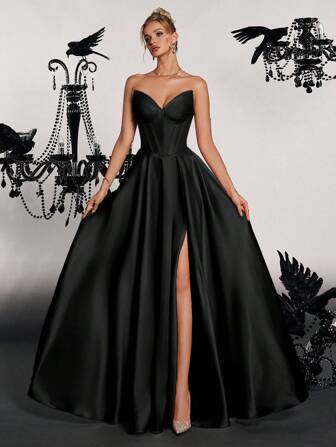 VIPGIRL Elegant Dignified Herringbone Strapless High Stylistic Evening Dress, Party Dress, Wedding Guest Dress, Formal Dress,Gown