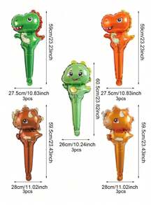 5pcs Dinosaur Hand-Held Balloons, Dinosaur Balloons Dinosaur Party Supplies, Dinosaur Foil Balloons Aluminum Polyester Film Jungle Balloons For Birthday, Wedding, Graduation Party, Jungle Theme Party Back To School Valentine Day