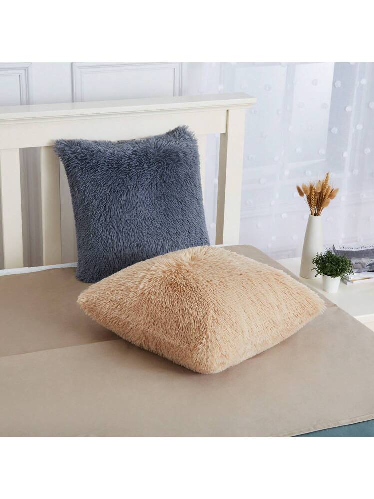 Ewolee Set 2 Federe Per Cuscini 45x45 Cm – In Ciniglia Morbida – Grigio, Con Cerniera Invisibile – Per Divano E Letto - 6