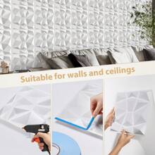 3D Wall Panel For Interior Wall Decoration, Water- And Oil-Resistant, PVC, Geometric Textured Wall Panel For Living Rooms, Halls, Bedrooms, Hotels, Offices, Black/White, 30 Cm X 30 Cm (Incl. Roll Of Wall Tape) - Kim cương nhỏ - Xem 11