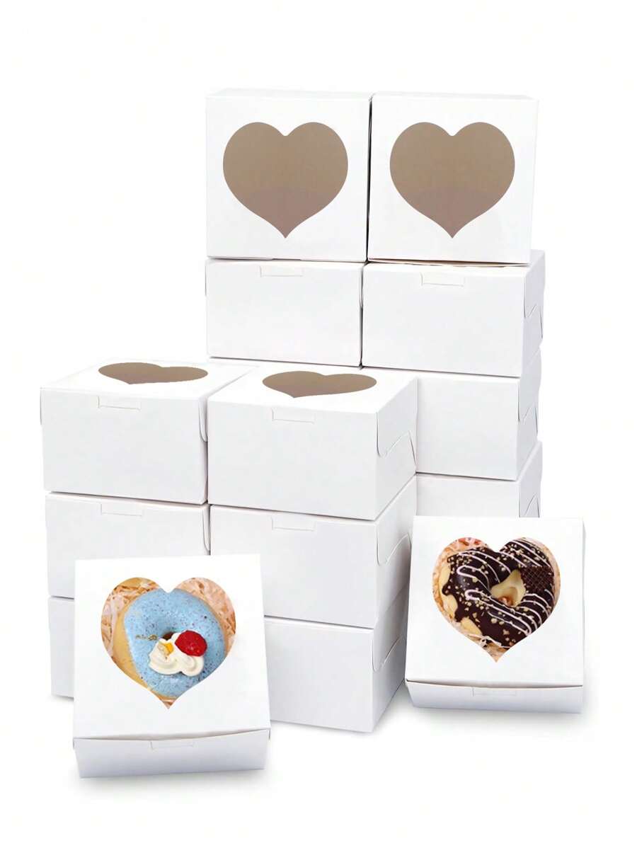 5pcs/10pcs Valentine's Day Macaroon Bakery Box, Dessert Box With Window, Cookie Box, Small Snack Box, Mini Cake Box, Suitable For Sweets, Strawberry, Pastry, Candy Packaging