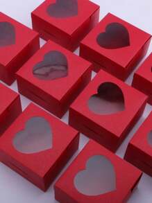 5pcs/10pcs Valentine's Day Macaroon Bakery Box, Dessert Box With Window, Cookie Box, Small Snack Box, Mini Cake Box, Suitable For Sweets, Strawberry, Pastry, Candy Packaging