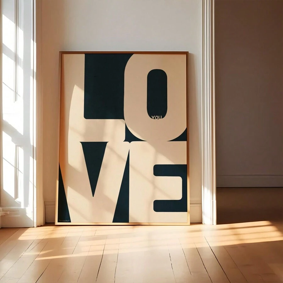 1PC Love You Art Print, Retro Wall Art, Blue Love Print Aesthetic Typography Elegant Wall Art Preppy Wall Print Love Poster, Love Poster, Valentine's Day Decoration, Sweet Love Fashion Hotel Bedroom Decoration, No Frame Gifts Birthday Graduation - Multicolor - View 1