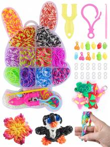 Kit de bandas de lona con cajas con diseño de mariposa/oso/conejo - Bandas de goma premium para manualidades creativas de DIY, joyería y accesorios de moda - Regalo de cumpleaños ideal para niños y niñas, que fomenta la imaginación y la creatividad