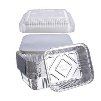 20/50pcs Aluminum Foil Disposable Takeout Trays, 6.5" X 5.2" X 1.9", 600ml Capacity Takeout Containers With Plastic Or Paper Lids, Food Storage - Foil Pans Great For Baking, Heating, Storing, Kitchen, Picnic Food Preparation