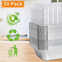 20/50pcs Aluminum Foil Disposable Takeout Trays, 6.5" X 5.2" X 1.9", 600ml Capacity Takeout Containers With Plastic Or Paper Lids, Food Storage - Foil Pans Great For Baking, Heating, Storing, Kitchen, Picnic Food Preparation