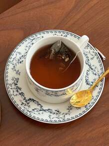 手繪花卉陶瓷杯碟一套,復古法式咖啡杯碟,文青風古風茶杯碟,適用於客廳、餐廳、咖啡店 - 藍色 - 查看 9