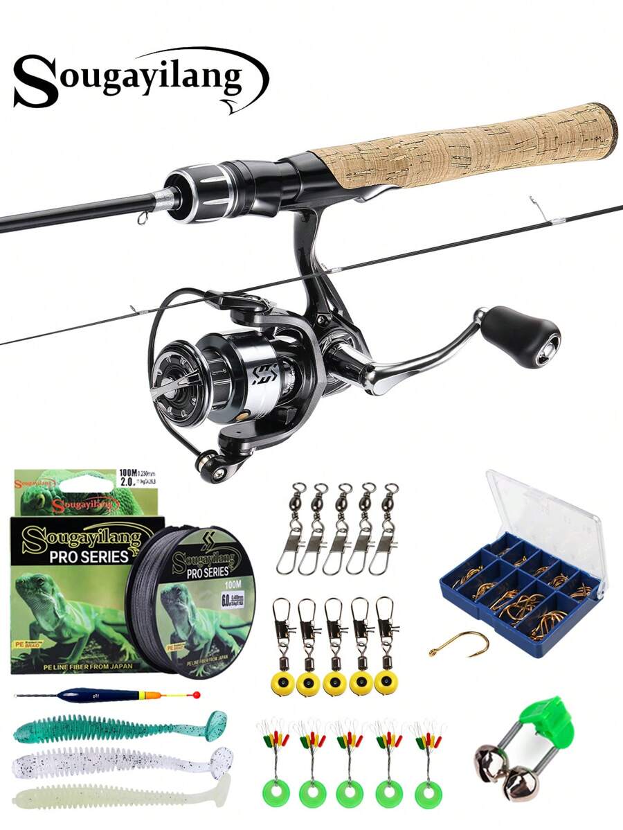 SOUGAYILANG Fishing Rod And Reel Set, 2 Sections Ultralight Carbon Rod And 5.0:1 Gear Ratio Reel With Foldable Handle,Sensitivity And Durable Fishing Tackles (100M Fishing Line Color And Size Are Random) - Black - View 1