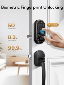 Arpha Keyless Entry Door Lock Deadbolt With Handle Set, 5 In 1 Smart WiFi Door Lock With Camera, Doorbell, Fingerprint, App Control, Electronic Keypad, Auto Lock, Waterproof