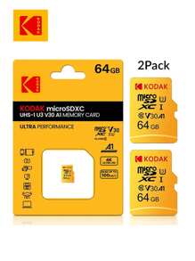 2 thẻ nhớ KODAK 32GB 64GB 128G 256G Ultra MicroSDXC UHS-I, TỐC ĐỘ LÊN ĐẾN 100MB/GIÂY, C10, Full 4K HD, A1 - Màu vàng - Xem 1