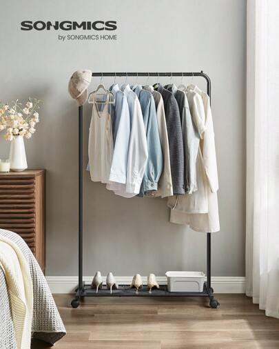 SONGMICS Clothes Rack With Wheels, Clothing Rack For Hanging Clothes, 25.4 Mm Metal Garment Rack With Dense Mesh Storage Shelf, 110 Lb Load Capacity, 2 Brakes,Spring,Minimalist,Summer TopsCoat Rack Back To School Travel Essentials Room Decor,Home Decor,Bedroom Decor Storage Organization And Storage Puppy Keep Dress Shorts Phone Case Bikini Summer Dresses For Women Skirt Summer Dress Dresses Nails Jeans Tops White Dress Dresses For Women