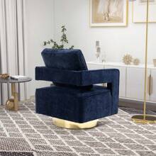 30.7"W Swivel Accent Open Back Chair Modern Comfy Sofa Chair With Gold Stainless Steel Base For Nursery Bedroom Living Room Hotel Office, Club Chair Leisure Arm Chair For Lounge (Navy Chenille),Youngth