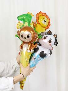 5pcs Cute Animal Shaped Foil Balloons, Including Cow, Monkey, Lion, Penguin, Sea Lion, Suitable For Birthday, Wedding, Graduation Party, Ocean, Jungle Theme Decor - Multicolor - View 5