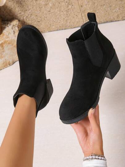 Stivaletti alla caviglia con suola spessa, nuova moda casual per primavera/autunno, stivaletti alla caviglia di colore unito versatili, stivaletti alla caviglia con cerniera, stivaletti neri alla caviglia, stivaletti alla caviglia con tacco chunky, eleganti chelsea boots, chelsea boots con suola spessa, stivali western con tacco medio, stivaletti alla caviglia di stile