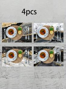 4pcs Linen Placemat, Coasters & Plate Mat Set, Holiday Decorative Tableware - Multicolor - View 16