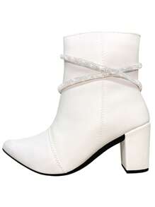 Women's Pointed Toe Luxury Boot With Rhinestone Straps Block Heel Comfortable Boot Ref. 20/131 - 白色 - 查看 2