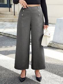 Fashion Women's Non-Stretch Wide Leg Pants, Double Button Zipper Fly, Suitable For Autumn Wear - Dark Grey - View 2