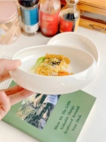 1 pieza Plato de cerámica blanco, lindo plato para servir pasta/ensalada/postre, de apariencia de alta gama para uso en el hogar, restaurante, cafetería y panadería
