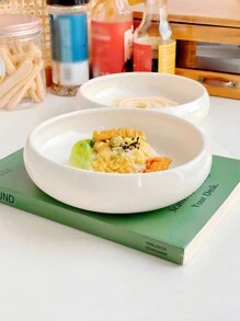1 pieza Plato de cerámica blanco, lindo plato para servir pasta/ensalada/postre, de apariencia de alta gama para uso en el hogar, restaurante, cafetería y panadería