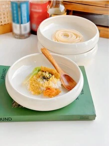 1 pieza Plato de cerámica blanco, lindo plato para servir pasta/ensalada/postre, de apariencia de alta gama para uso en el hogar, restaurante, cafetería y panadería