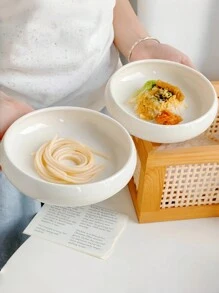 1 pieza Plato de cerámica blanco, lindo plato para servir pasta/ensalada/postre, de apariencia de alta gama para uso en el hogar, restaurante, cafetería y panadería