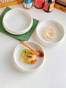 1 pieza Plato de cerámica blanco, lindo plato para servir pasta/ensalada/postre, de apariencia de alta gama para uso en el hogar, restaurante, cafetería y panadería