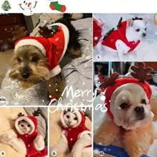 1 pieza Ropa para mascotas, disfraz navideño de reno de franela cálido para perro/gato, éxito viral, adecuado para fiestas de Año Nuevo