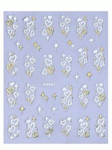 2 miếng dán móng tay hình trái tim 3D ánh kim, màu đen trắng vàng, thiết kế hình trái tim rỗng lãng mạn, chữ cái và đường nét hình học, miếng dán móng tay tự dính hiệu ứng ba chiều Y2K, phụ kiện trang trí móng tay. - Nhiều màu - Xem 4