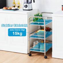 CLIPOP Carrello da cucina su ruote, carrello da servizio in acciaio inox con ruote, carrello da nicchia con 3 ripiani, ripiano con rotelle, carrello da cucina, carrello portaoggetti, carrello laterale, carrello da tè, cucina, argento (35 x 50 x 75 cm / 35 x 60 x 75 cm ) - Argento - Visualizzare 6