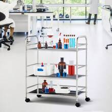 CLIPOP Carrello da cucina su ruote, carrello da servizio in acciaio inox con ruote, carrello da nicchia con 3 ripiani, ripiano con rotelle, carrello da cucina, carrello portaoggetti, carrello laterale, carrello da tè, cucina, argento (35 x 50 x 75 cm / 35 x 60 x 75 cm ) - Argento - Visualizzare 3