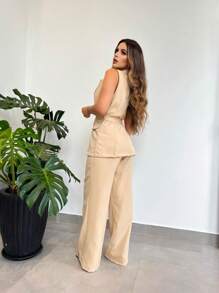Tailoring Set Of Vest And Pants With Wonderful Belt - Beis - Ver 2