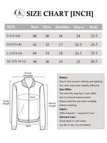 Women's Sparkly Sequin Jacket Glitter Long Sleeves Front Zip Up Bomber Jacket With Ribbed Cuffs - 藍色 - 查看 7