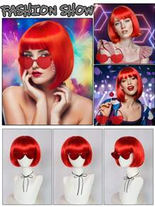 Perruque Bob aux couleurs pastel vibrantes, assortie avec des lunettes de soleil en forme de cœur colorées et sans cadre pour femmes. À porter au quotidien, pour la Saint-Patrick, Halloween, la Saint-Valentin ou des fêtes costumées. Cheveux courts et droits
