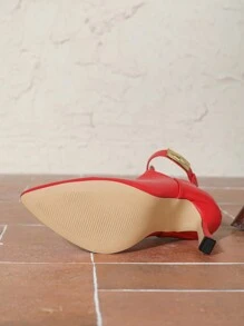 Modieuze metalen gesp decor puntige neus 3,74 inch hoge hak casual veelzijdige achterkant rits rode enkellaarsjes voor vrouwen
