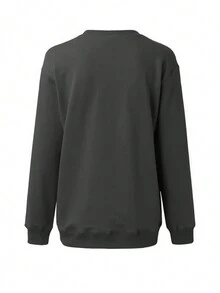 Simple Round Neck Long Sleeve Casual Thin Pullover Sweatshirt Black Spring - Black - View 3