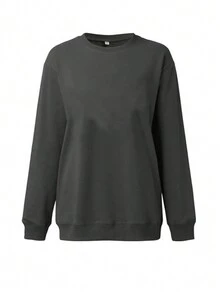 Simple Round Neck Long Sleeve Casual Thin Pullover Sweatshirt Black Spring - Black - View 4