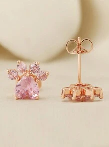 Cat Paw Print Stud Earrings - Rose Gold - View 2