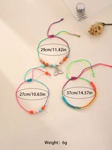 3 件彩虹蝴蝶吊坠可调节手工编织手链套装，适合女孩日常佩戴 - 彩色 - 查看 6
